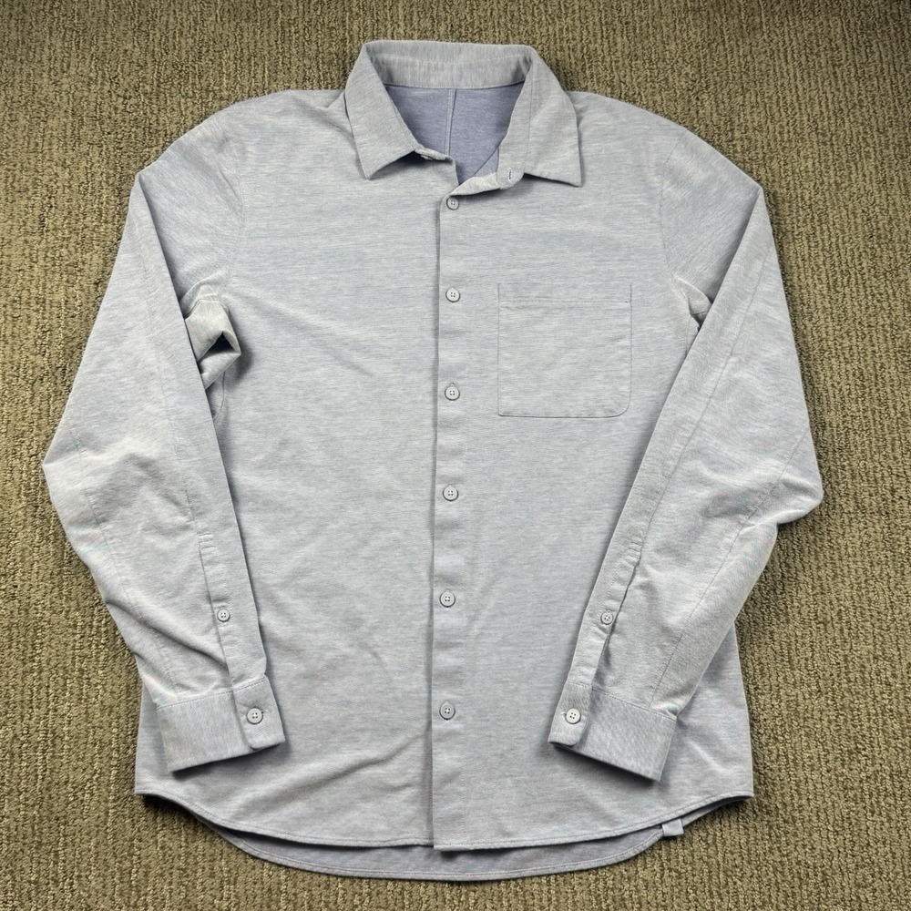 Lululemon Mens L Commission Button Up Shirt Long Sleeve Pocket Chambray Blue